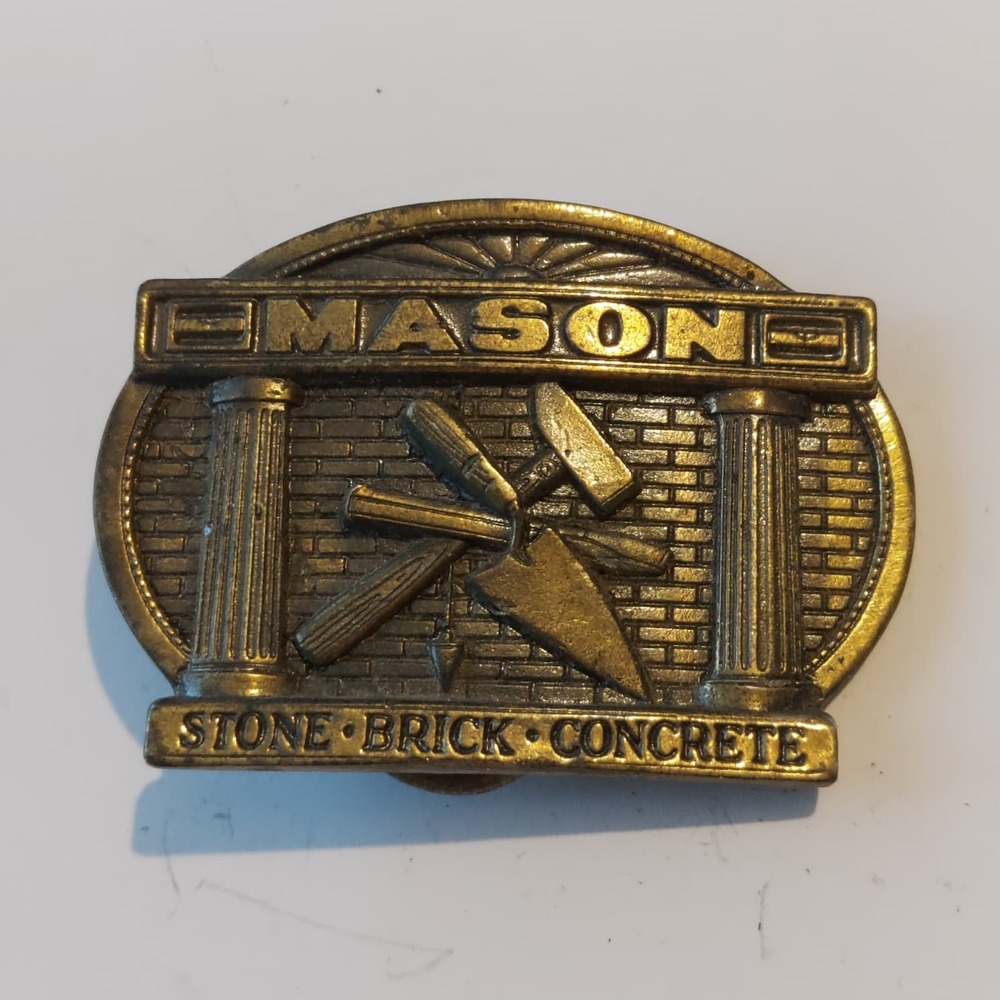 Vintage 1982 Mason Stone Brick Concrete Belt Buckle Great American Buckle Co 866